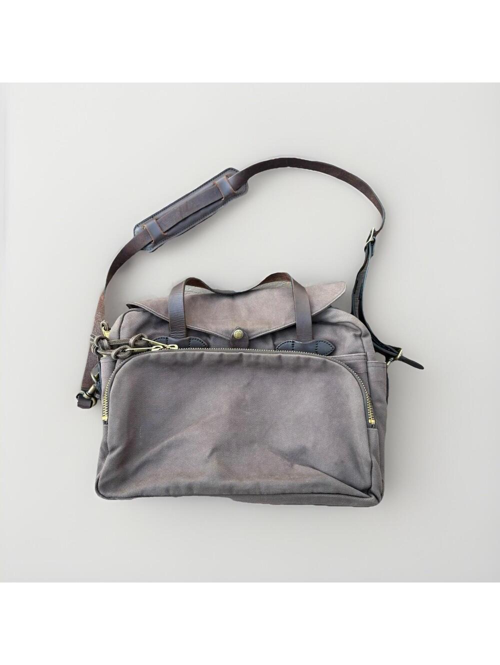 Filson 258 Padded Computer Bag Brown Rugged Twill Bridle Leather USA Briefcas